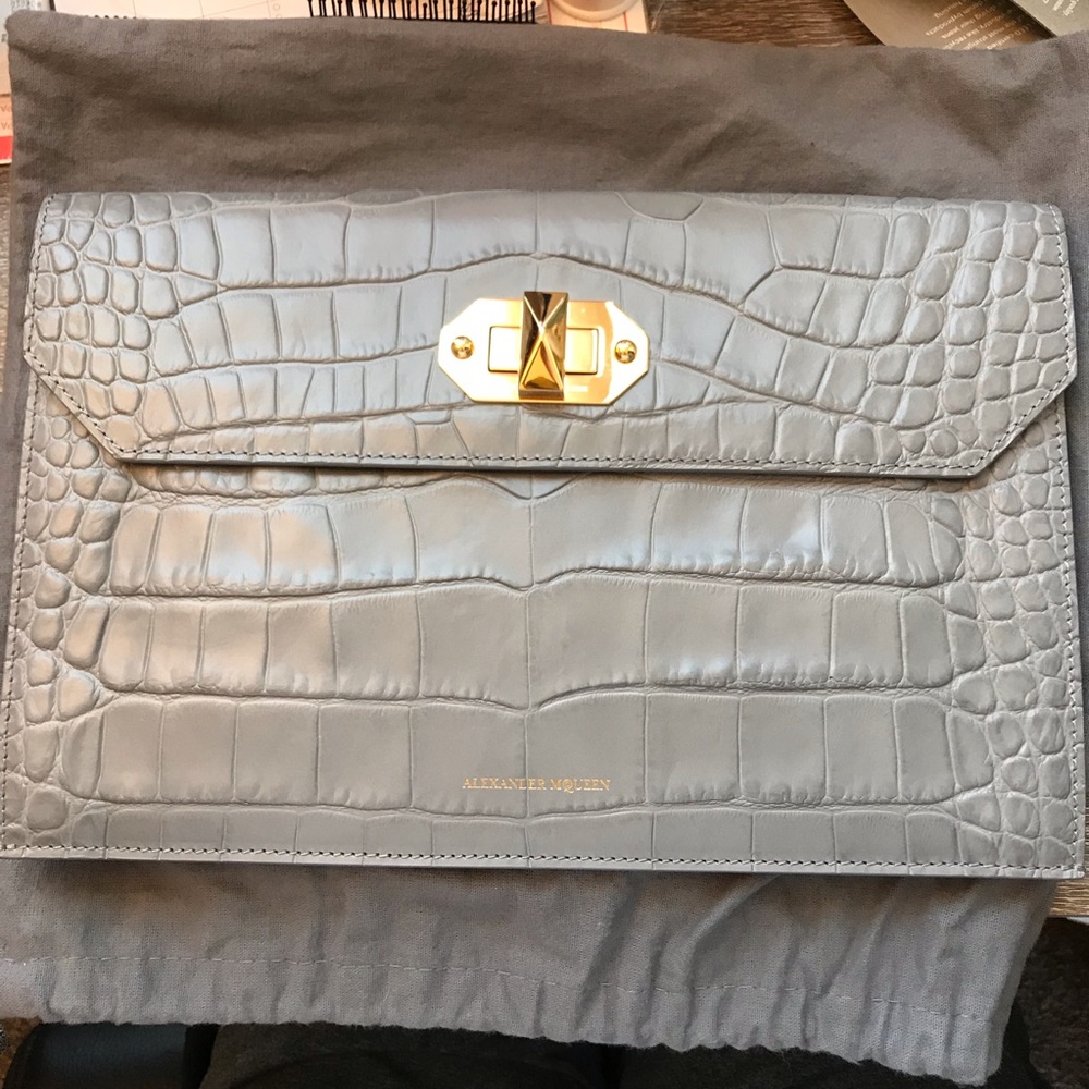 Alexander McQueen grey croc clutch